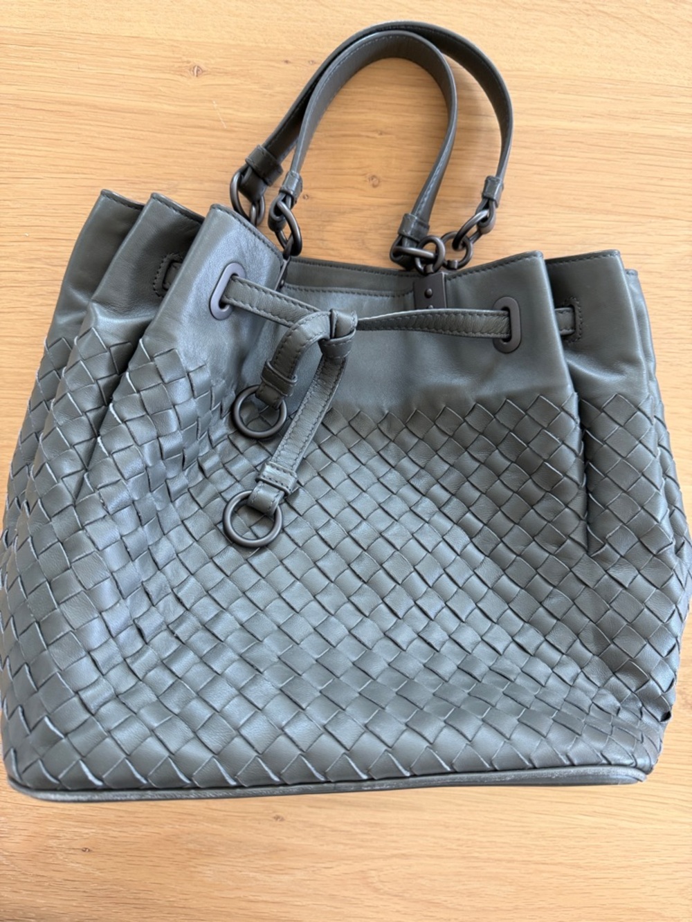 Bottega Veneta Grey Intrecciato Leather Bucket Bag and Gunmetal hardware